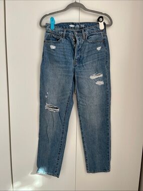 Sky High Rise Classic Distressed Blue Jeans